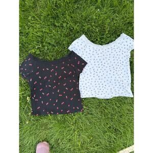 Art Class Girls 2-Pack Tops Black Floral & White Print Short Sleeve (SZ S)